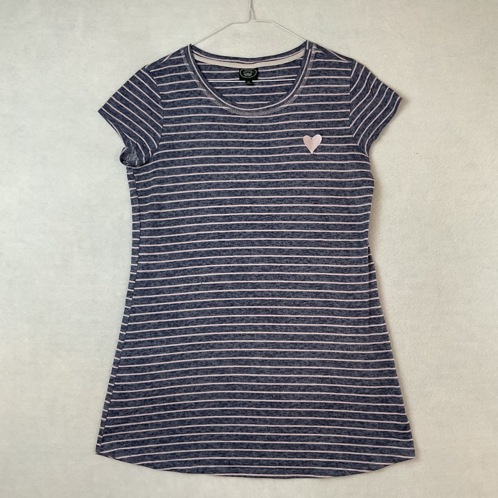Laura Ashley Womens Blue Pink Striped Heart Night Shirt Sleepwear Medium